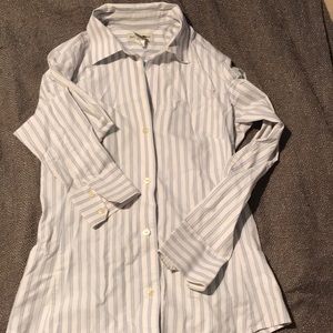 Button down blue and white striped blouse.